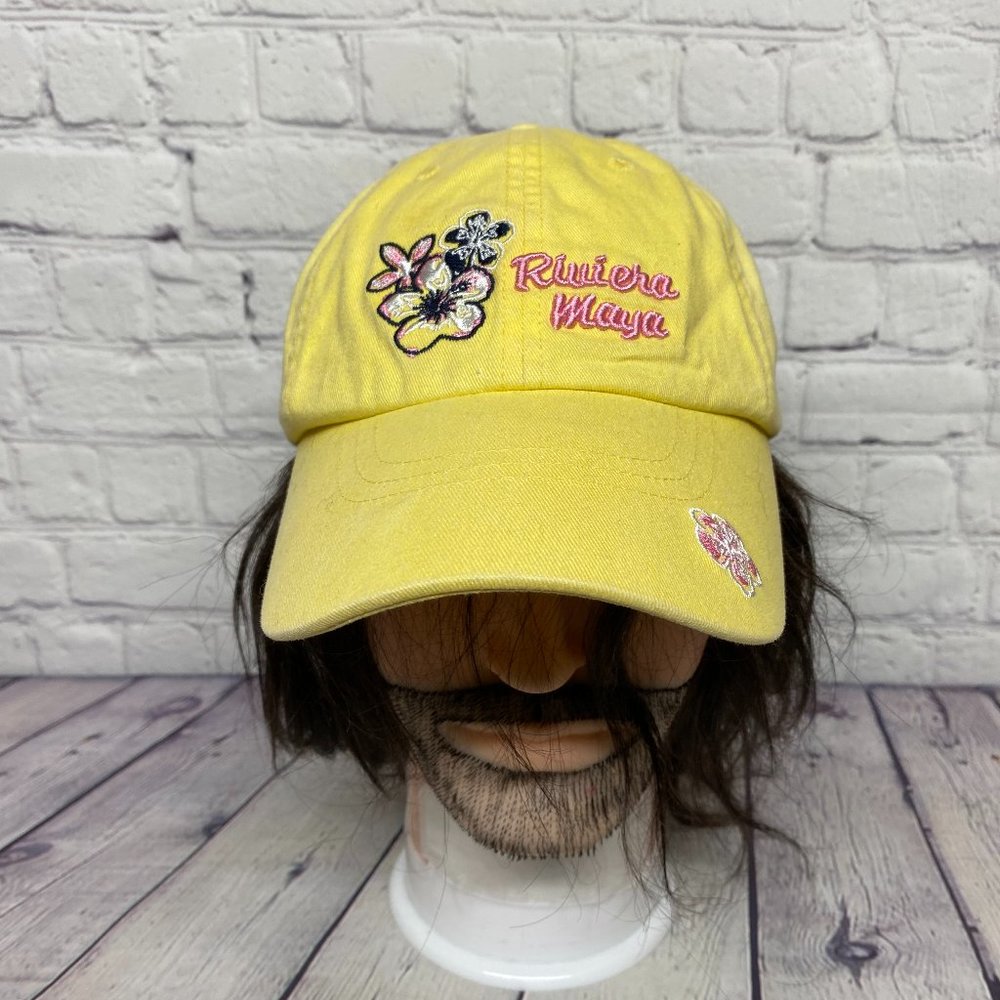 Riviera Maya Dad Hat Women Cap Adjustable Strap Back Yellow Caribbean Embroider